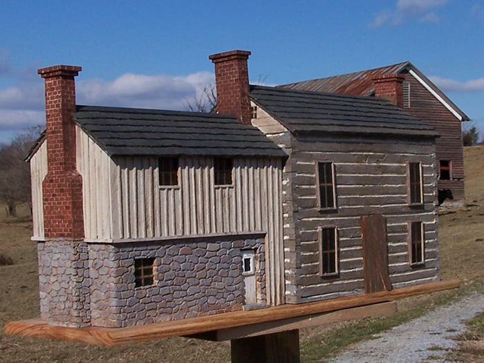 This replica of John Lewis's home, Bellefonte, was built by Ben Murch of Covenant Farm Woodworks.
